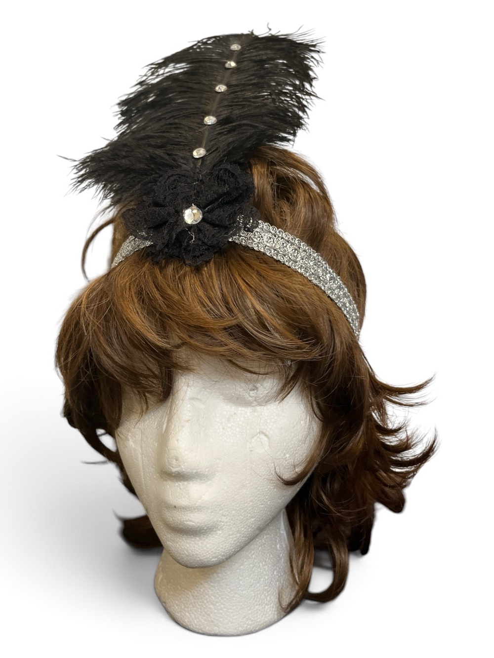 Black Feather and Crystal Flapper Costume Headband NWT